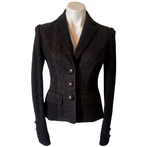 Diane Von Furstenberg Jackets & Blazers - DIANE VON FURSTENBERG Black and Grey Textured Wool Blend Blazer size 4